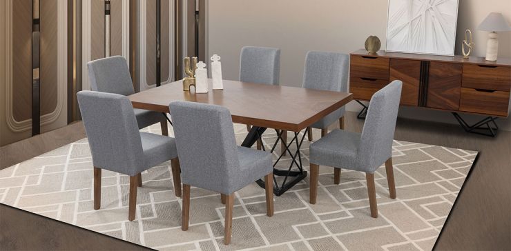 Comedor Rectangular 180 Cm Piastri Con Sillas Minnesota Gris 7 Piezas
