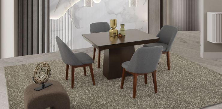 Comedor 120 Cm Montreal Con Sillas Olaf PL Gris 5 Piezas