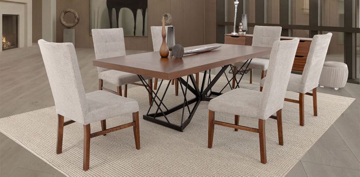 Comedor Rectangular 240 Cm Piastri Con Sillas Versalles Beige 7 Piezas