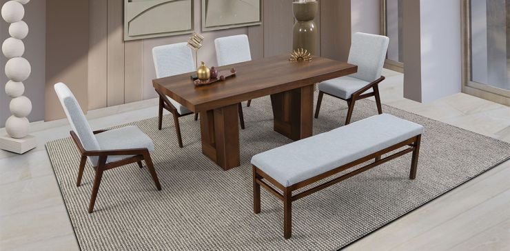 Comedor Marbella Con Sillas Y Banca Praga Mix Gris 6 Piezas