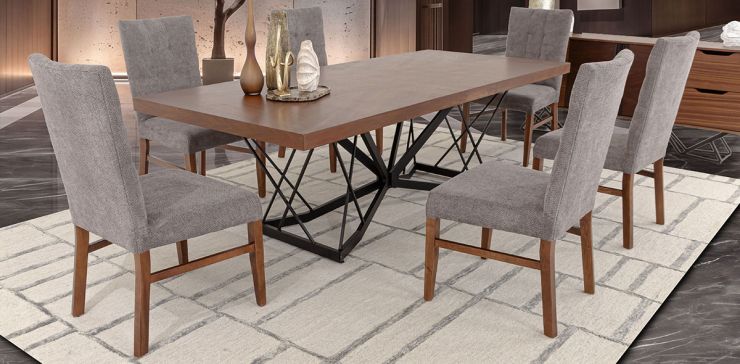 Comedor Rectangular 240 Cm Piastri Con Sillas Versalles Gris 7 Piezas