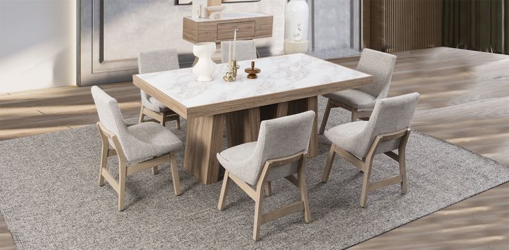 Comedor Rectangular Casa Anahí Odette Jp Beige 7 Piezas