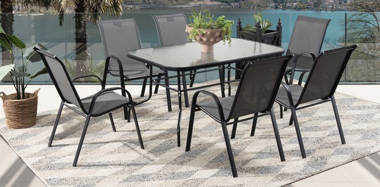 Comedor De Jardín Rectangular Perula Gris 7 Piezas