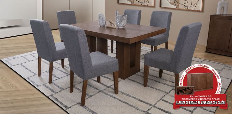 Comedor Rectangular Minnesota Gris 7 Piezas 