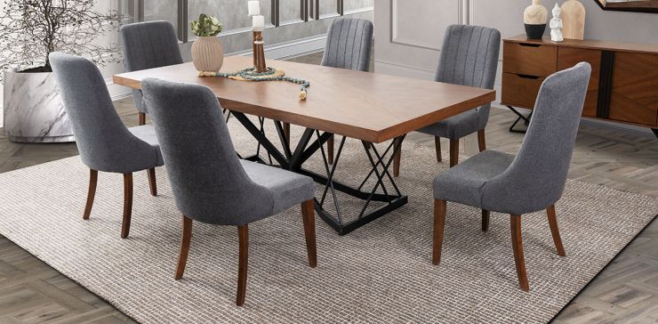 Comedor Rectangular 240 Cm Piastri Gris 7 Piezas