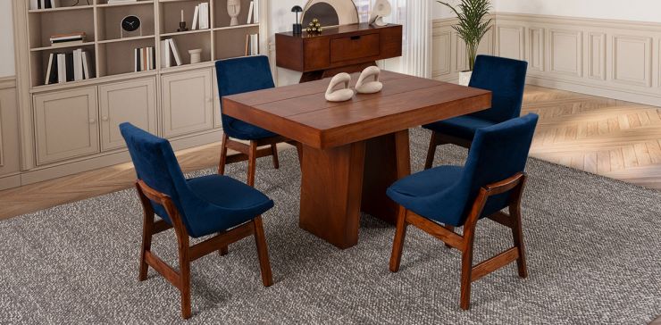 Comedor 120 Cm Odette Con Sillas Azul Marino 5 Piezas