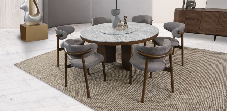 Comedor Redondo De Mármol 160 Cm Rivet CL Con Sillas Malbec Gris