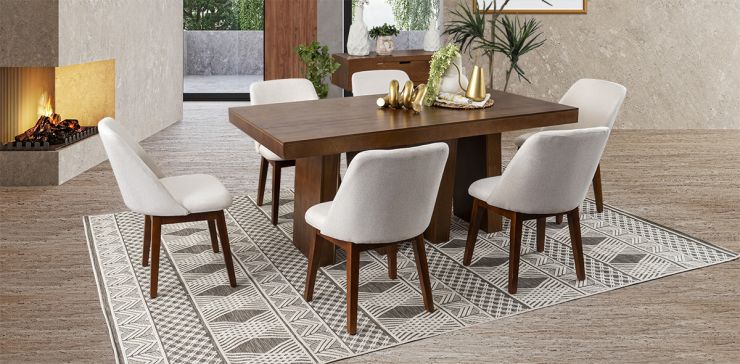 Comedor Odette 180 Cm Con Sillas Olaf PL Arena 7 Piezas