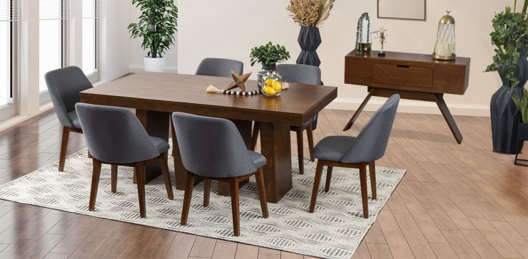 Comedor Odette 180 Cm Con Sillas Olaf PL Gris 7 Piezas