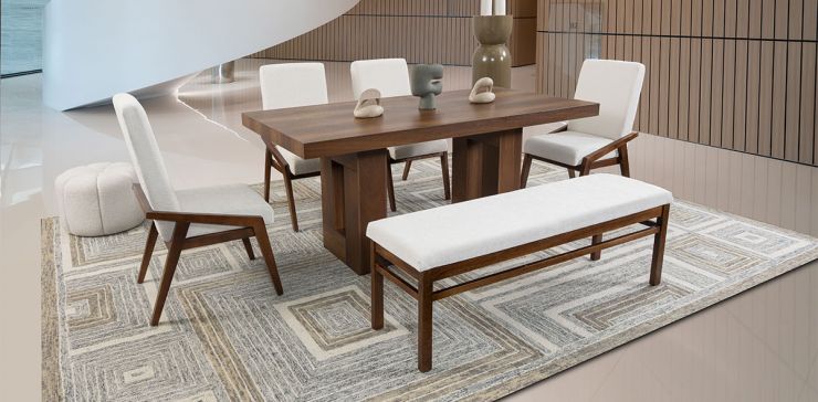 Comedor Marbella Con Sillas Y Banca Praga Mix Beige 6 Piezas