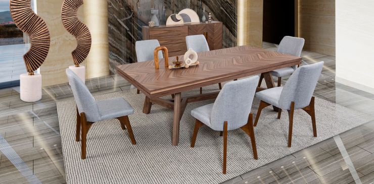 Comedor Rectangular Veliero CL Con Sillas Ziba Gris 7 Piezas