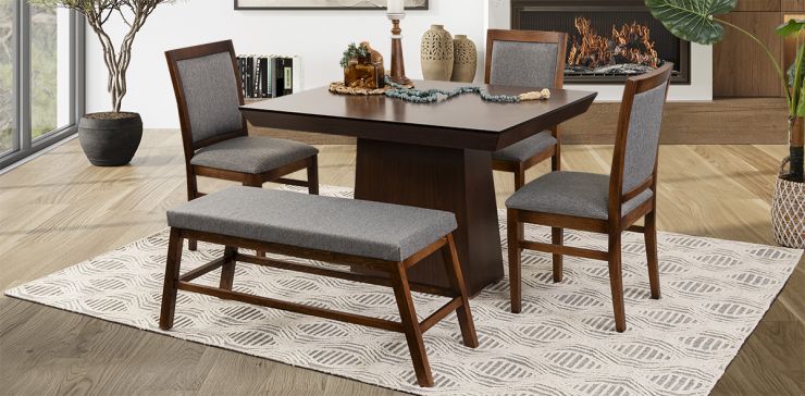 Comedor De 120 Cm Montreal Con Sillas Y Banca Gris 5 Piezas