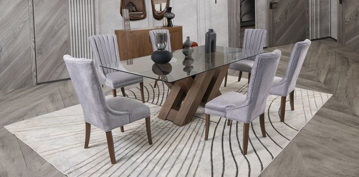 Comedor Rectangular 220 Cm Penthouse Plata 7 Piezas