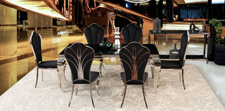 Comedor Rectangular Eliette Negro 7 Piezas