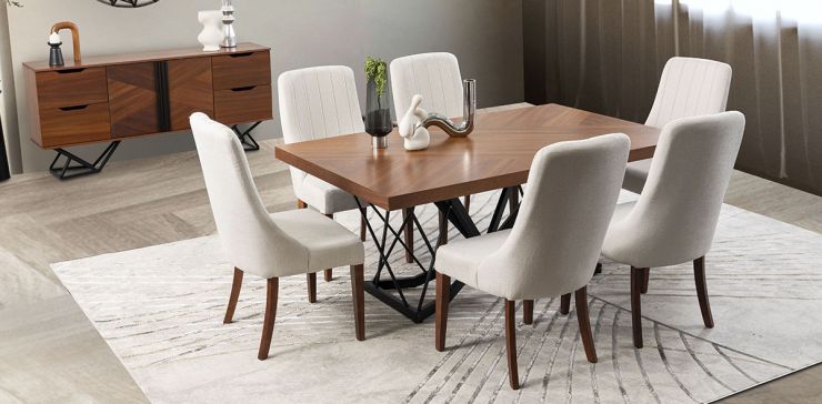 Comedor Rectangular 180 Cm Piastri Beige 7 Piezas