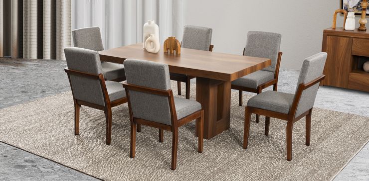 Comedor Rectangular Marbella Con Sillas Creta Gris 7 Piezas