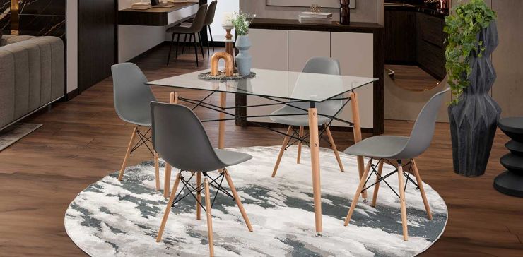 Comedor Rectangular Atlas Con Sillas Gris 5 Piezas