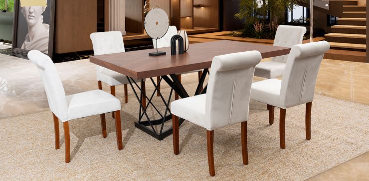 Comedor Rectangular 180 Cm Piastri Con Sillas Kara Beige 7 Piezas