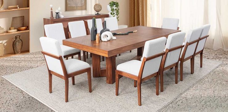 Comedor Rectangular 240 Cm Creta Gris Claro 7 Piezas