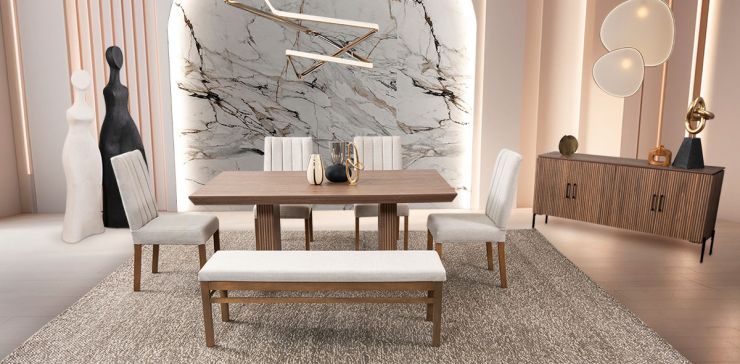 Comedor Rectangular Vanila Beige 6 Piezas