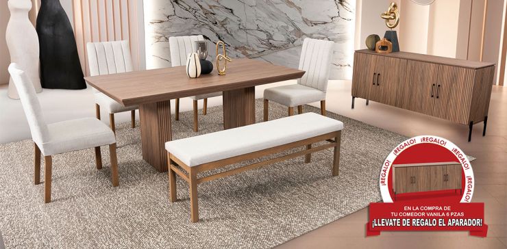 Comedor Rectangular Vanila Beige 6 Piezas
