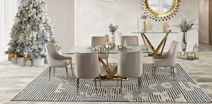Comedor Royal Gold LV Con Sillas Beige