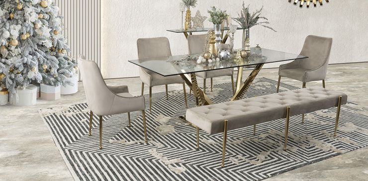 Comedor Royal Gold LV Con Sillas Y Banca Beige