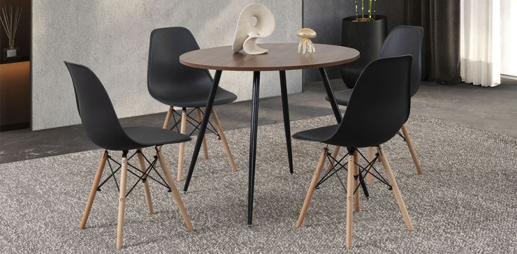 Comedor Redondo Marla Con Sillas Atlas Negro 5 Piezas