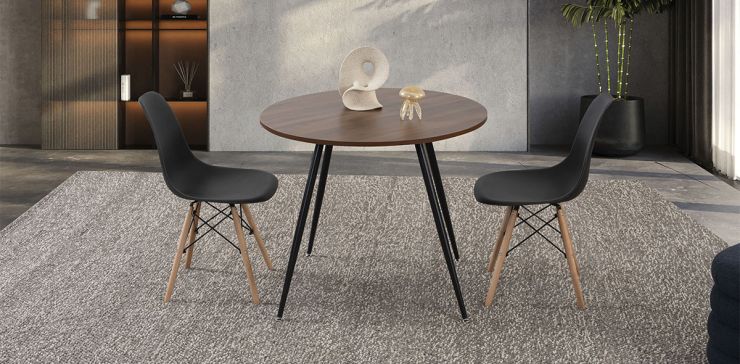 Comedor Redondo Marla Con Sillas Atlas Negro 3 Piezas