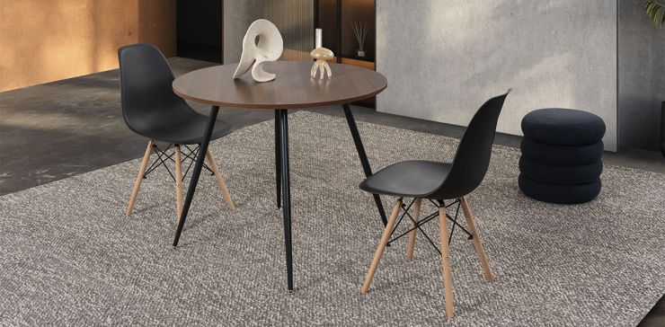 Comedor Redondo Marla Con Sillas Atlas Negro 3 Piezas