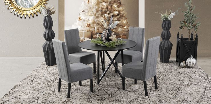 Comedor Redondo Nápoles Negro Con Sillas Gris 5 Piezas