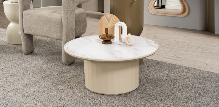 Mesa De Centro Redonda 80 X 35 Cm Casa Anahí Grado Beige