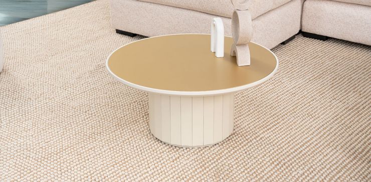 Mesa De Centro Redonda 80 X 35 Cm Casa Anahí Grado Beige/Dorado