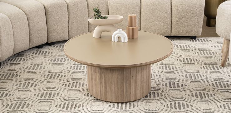 Mesa De Centro Redonda 80 X 35 Cm Casa Anahí Grado Café/Dorado