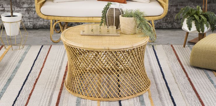 Mesa De Centro Redonda Alirio Miel Rattan 