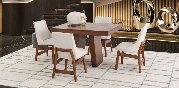 Comedor 120 Cm Odette Con Sillas Odette Alamo Beige 5 Piezas