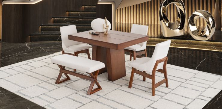 Comedor 120 Cm Odette Con Sillas Y Banca Odette Alamo 5 Piezas