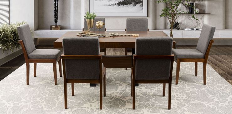 Comedor Rectangular 180 Cm Estocolmo Con Sillas Creta Gris 7 Piezas