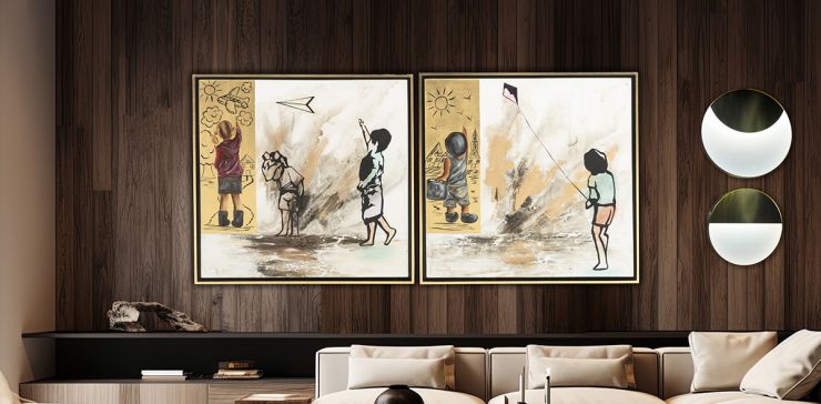 Cuadro Decorativo Al Oleo Children CL Dorado 2 Piezas