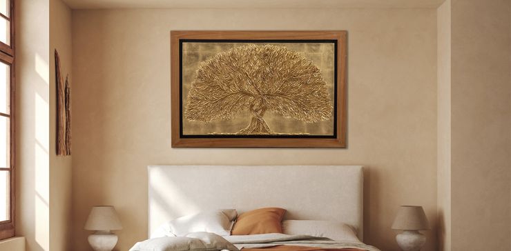 Cuadro Decorativo 100 X 150 Cm Árbol De Dios Dorado