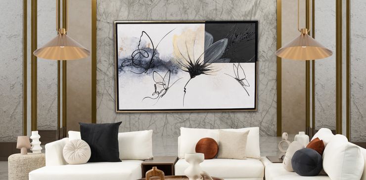 Cuadro Decorativo Al Oleo Floral CL Dorado