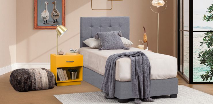 Recámara Individual Anfield Con Buró Naro Amarillo 2 Piezas