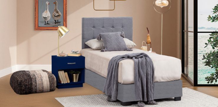 Recámara Individual Anfield Con Buró Naro Azul 2 Piezas