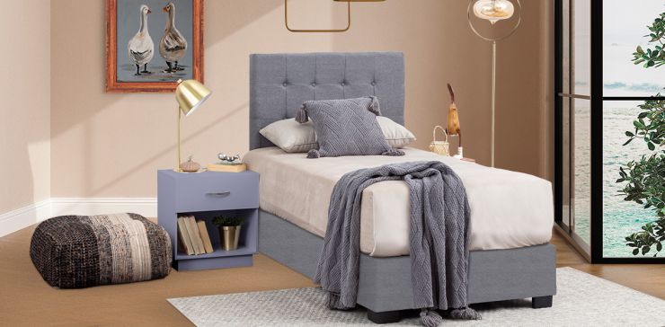 Recámara Individual Anfield Con Buró Naro Gris 2 Piezas