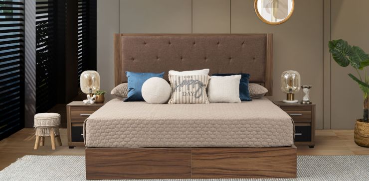 Recámara King Size Adam Café Parota Natural 3 Piezas