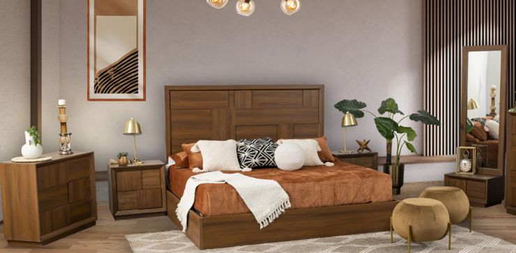 Recámara King Size Atenas Café Parota 5 Piezas