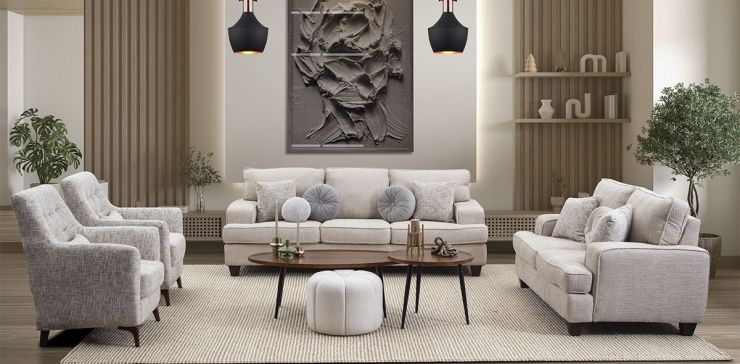 Sala Atlántica New Beige Con Sillón Ocasional Mismatch 3 Piezas