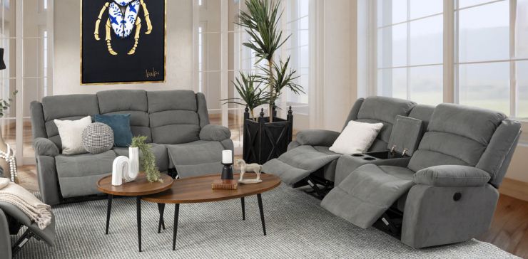 Sala Con Reclinables Eléctricos Sedona Gris