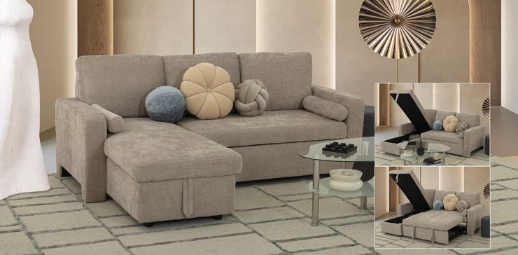 Sala Modular Izquierda Con Baúl Y Cama Alta Maia Beige 
