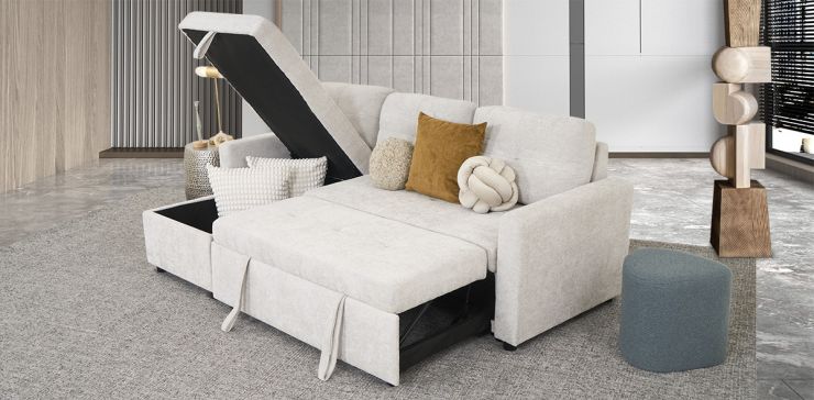 Sala Modular Con Baúl Y Cama Alta Rosh Gris
